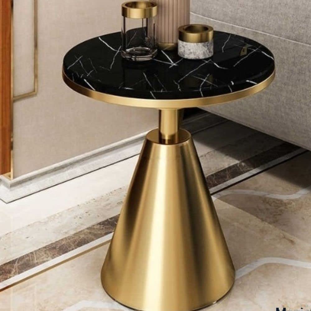 Compact Black Marble Nightstand with Gold Base Side Table