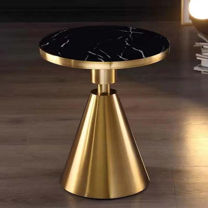 Compact Black Marble Nightstand with Gold Base Side Table