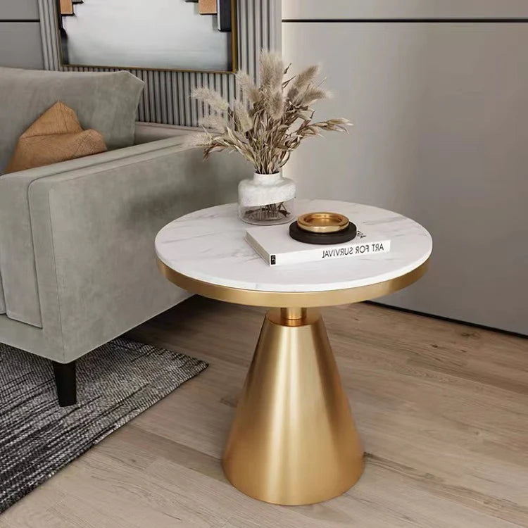 Sofa Side Table with White Marble and Gold Base