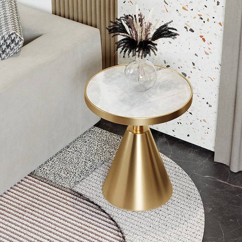 Sofa Side Table with White Marble and Gold Base