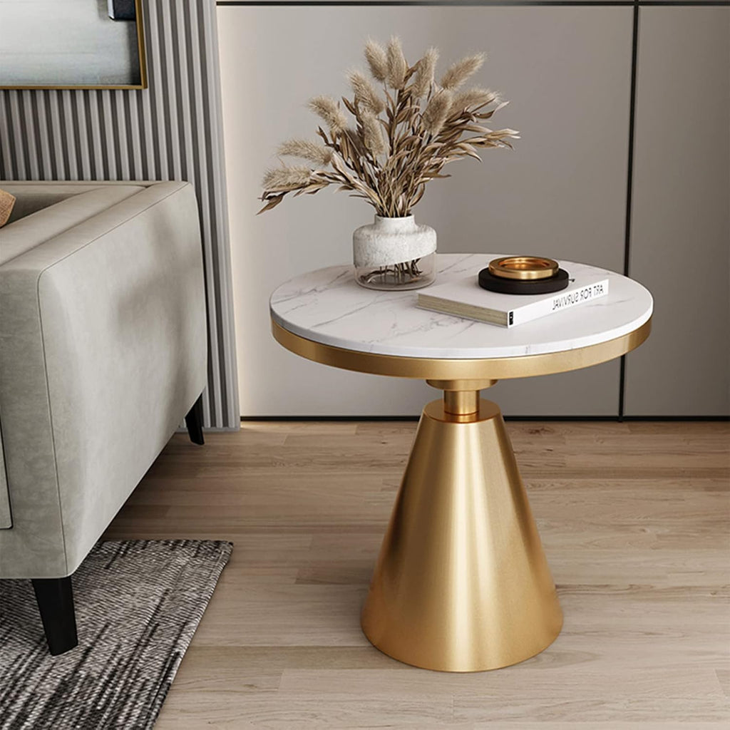 Sofa Side Table with White Marble and Gold Base