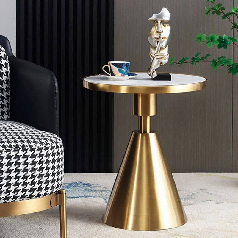 Sofa Side Table with White Marble and Gold Base