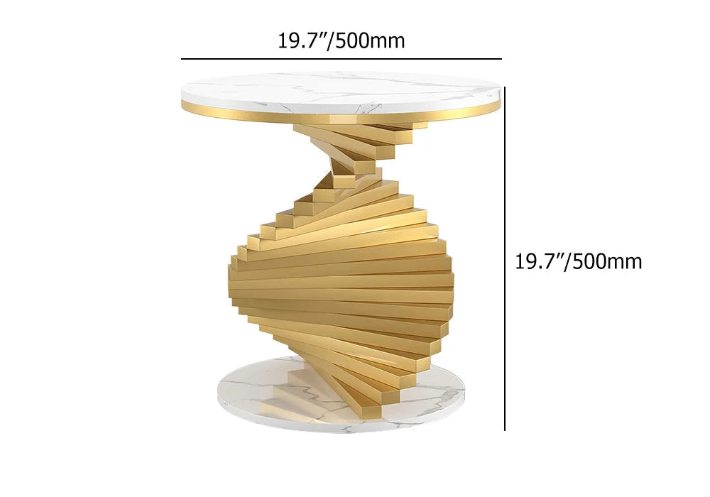 Twisted Gold Pedestal Side Table with White Marble Top