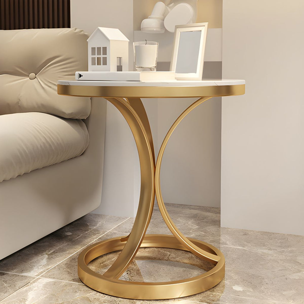 Bed side Round Marble Table with Gold Circle Base