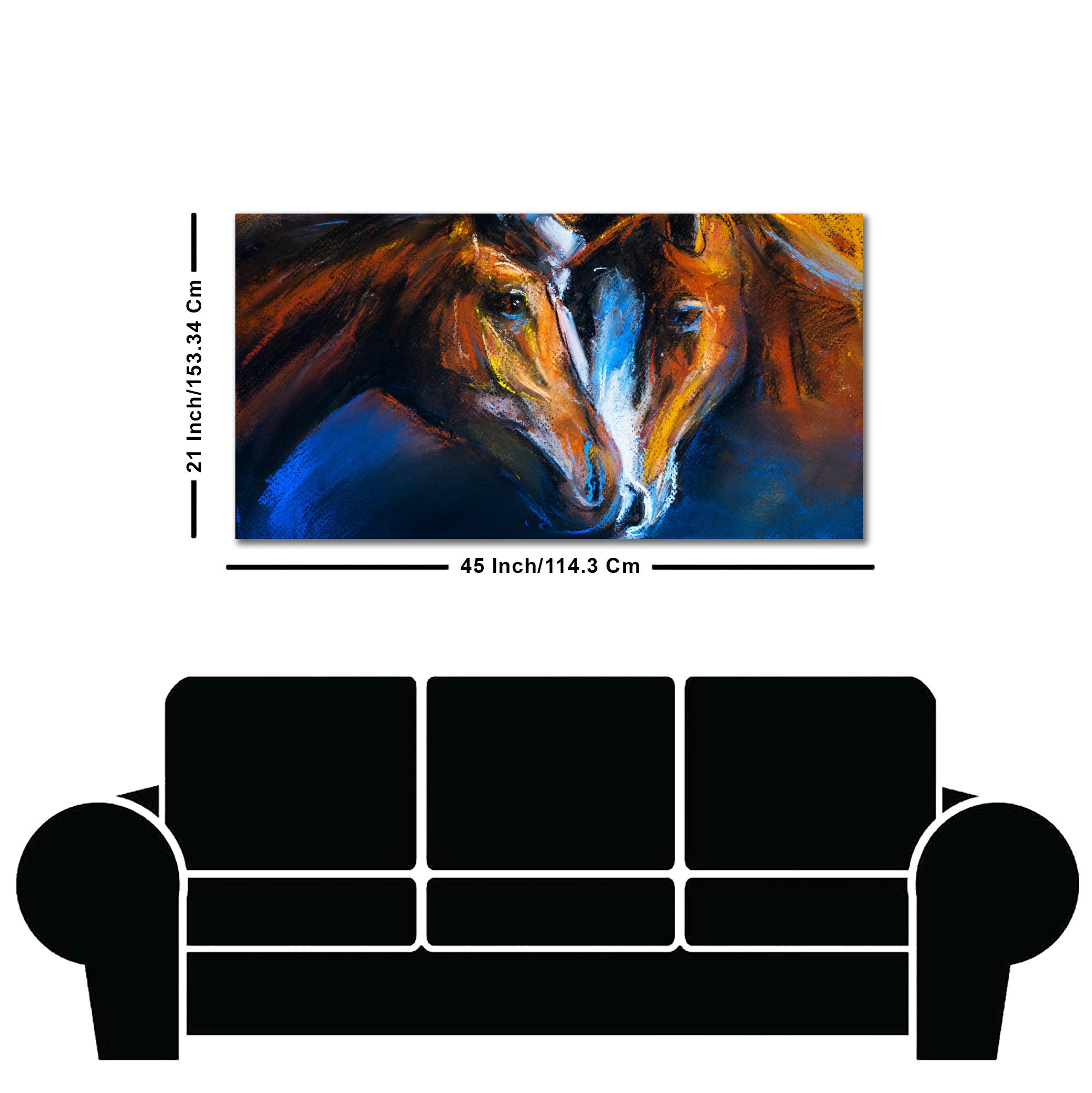 Beautiful Pair of Horses Panoramic Wall Painting