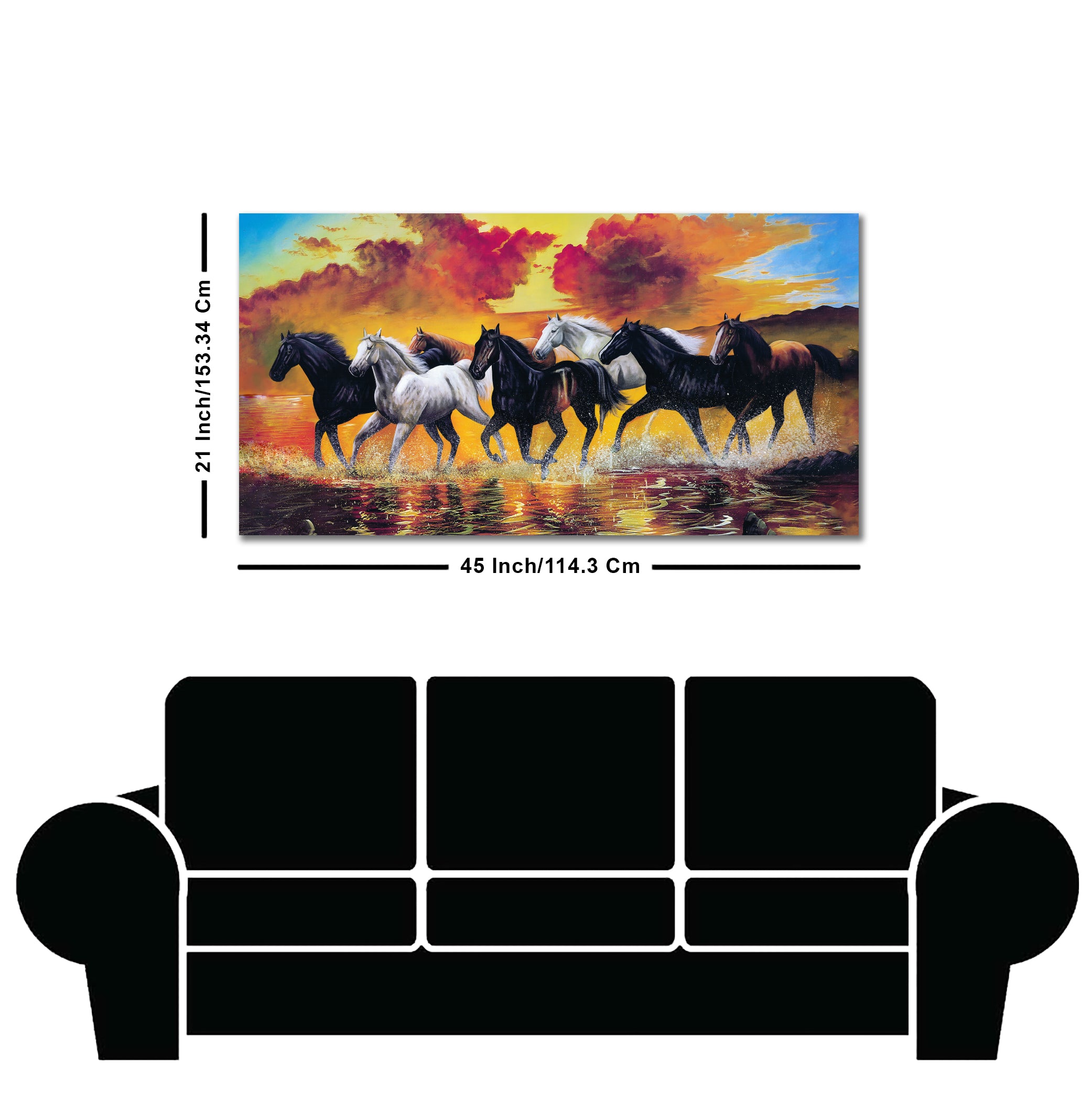 Panoramic Running Seven Horses Abstract Wall Painting