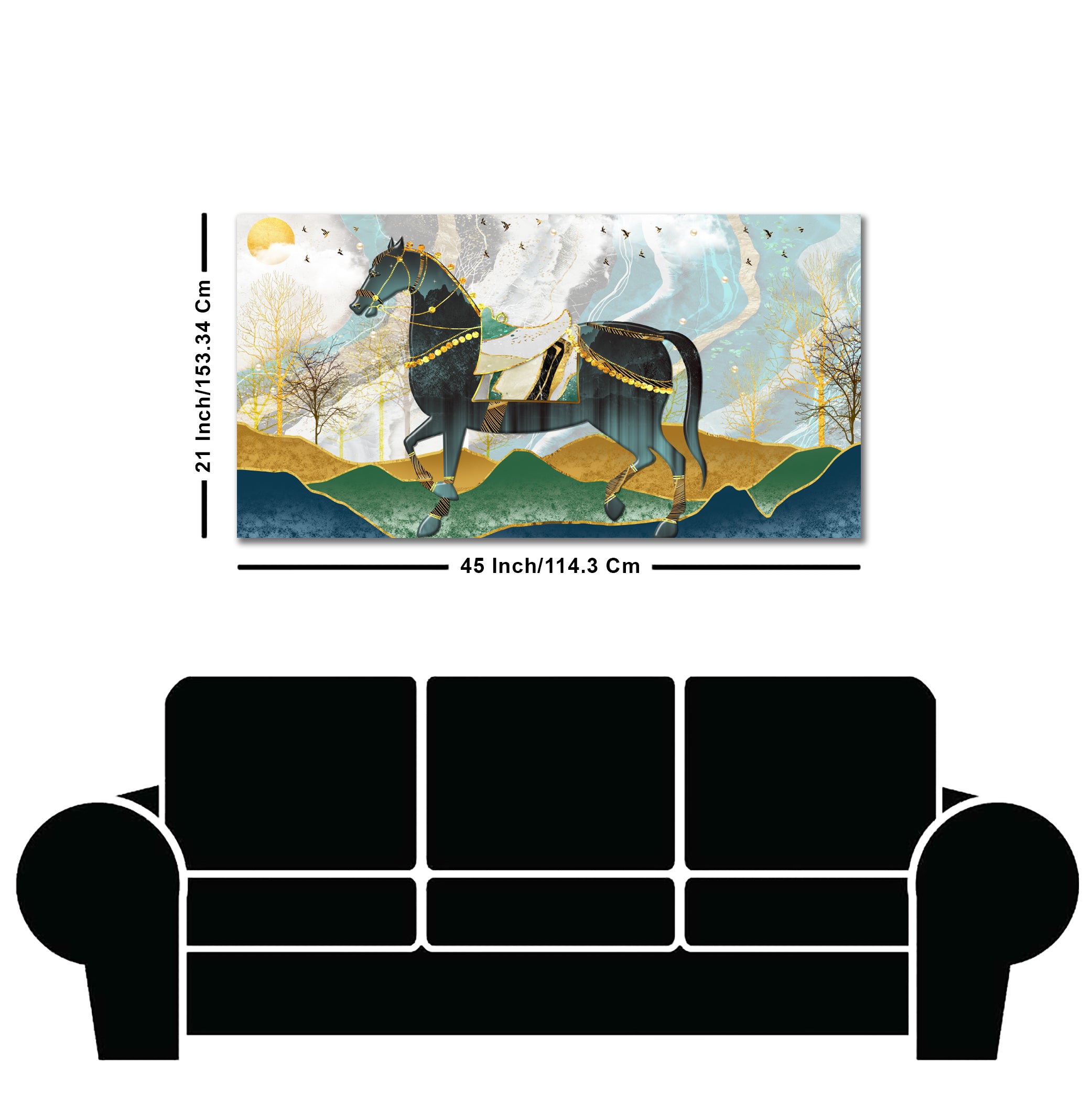 Premium Wall Painting of Horse and Golden trees with Colored Mountains