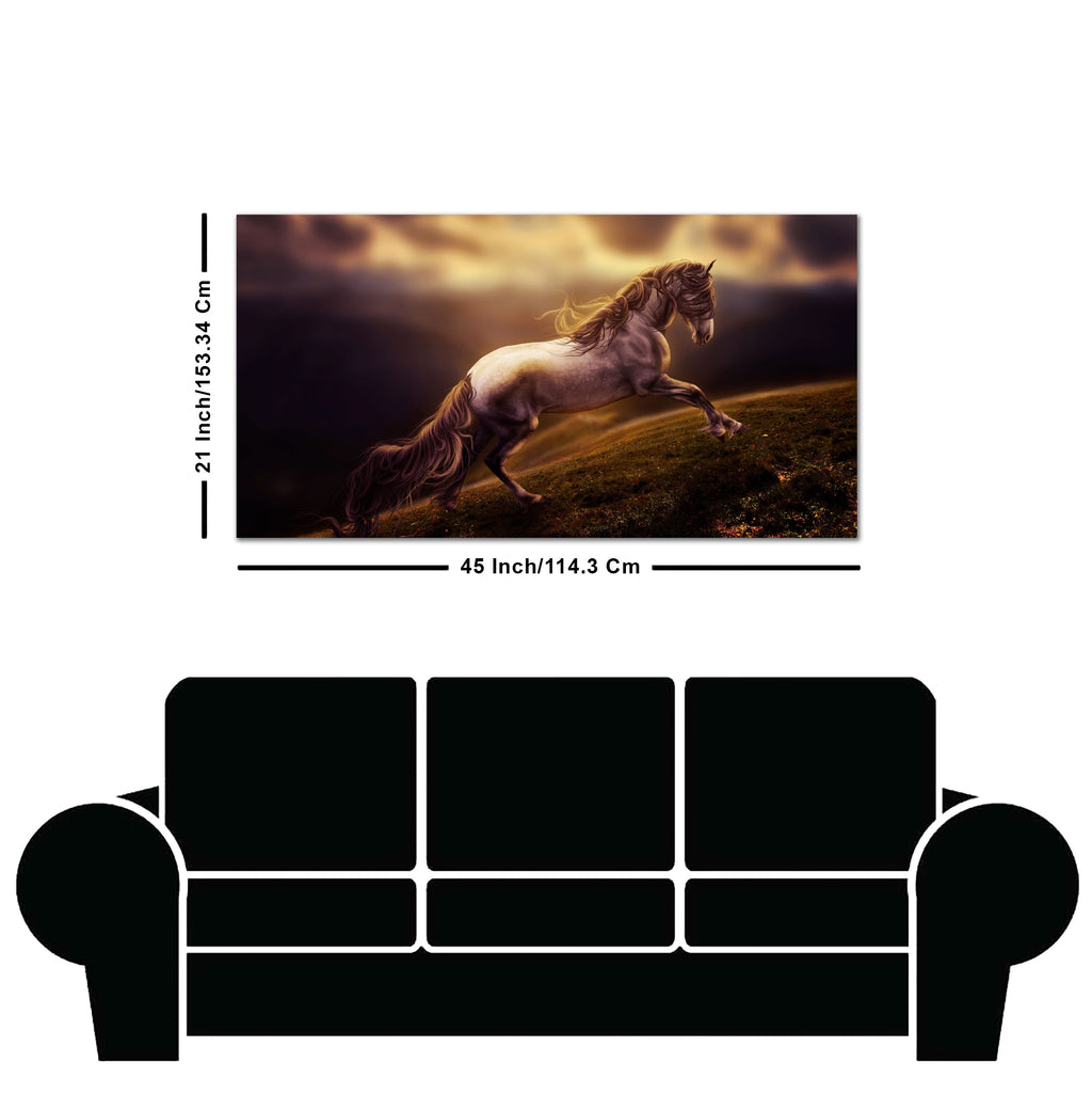 White Horse with Golden Hair Premium Canvas Panoramic Wall Hanging