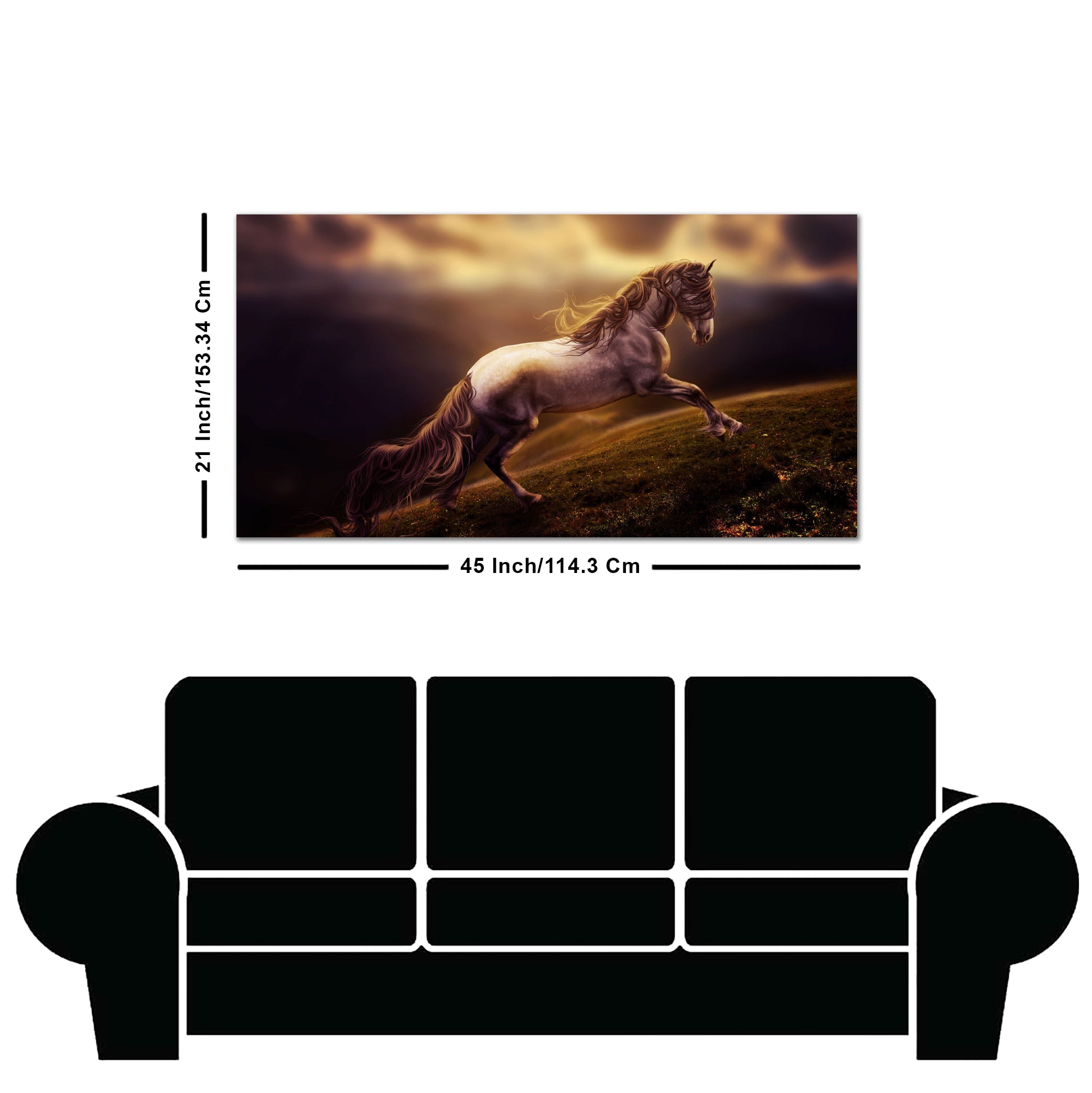White Horse with Golden Hair Premium Canvas Panoramic Wall Hanging
