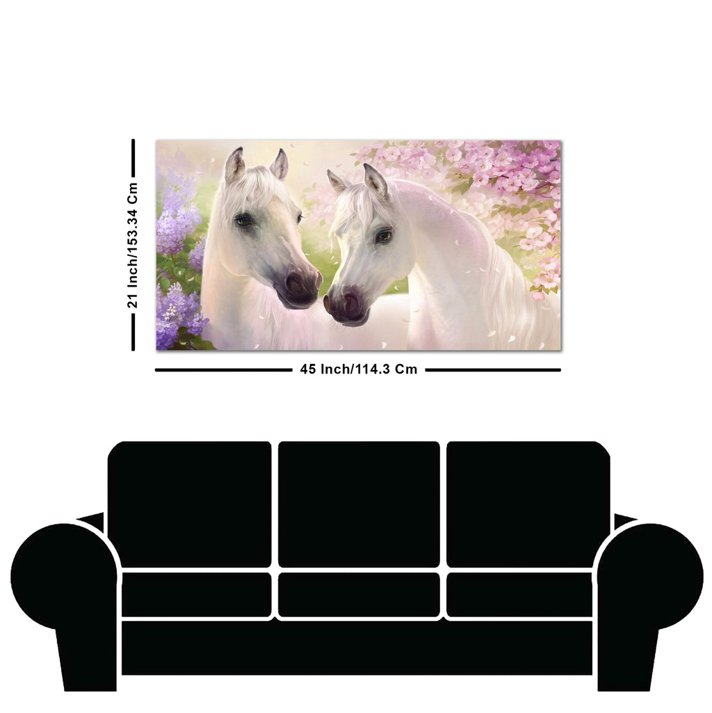 Beautiful Pair of White Horses Premium Wall Painting