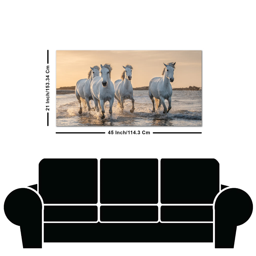 White Horses Galoping in Water Premium Wall Painting