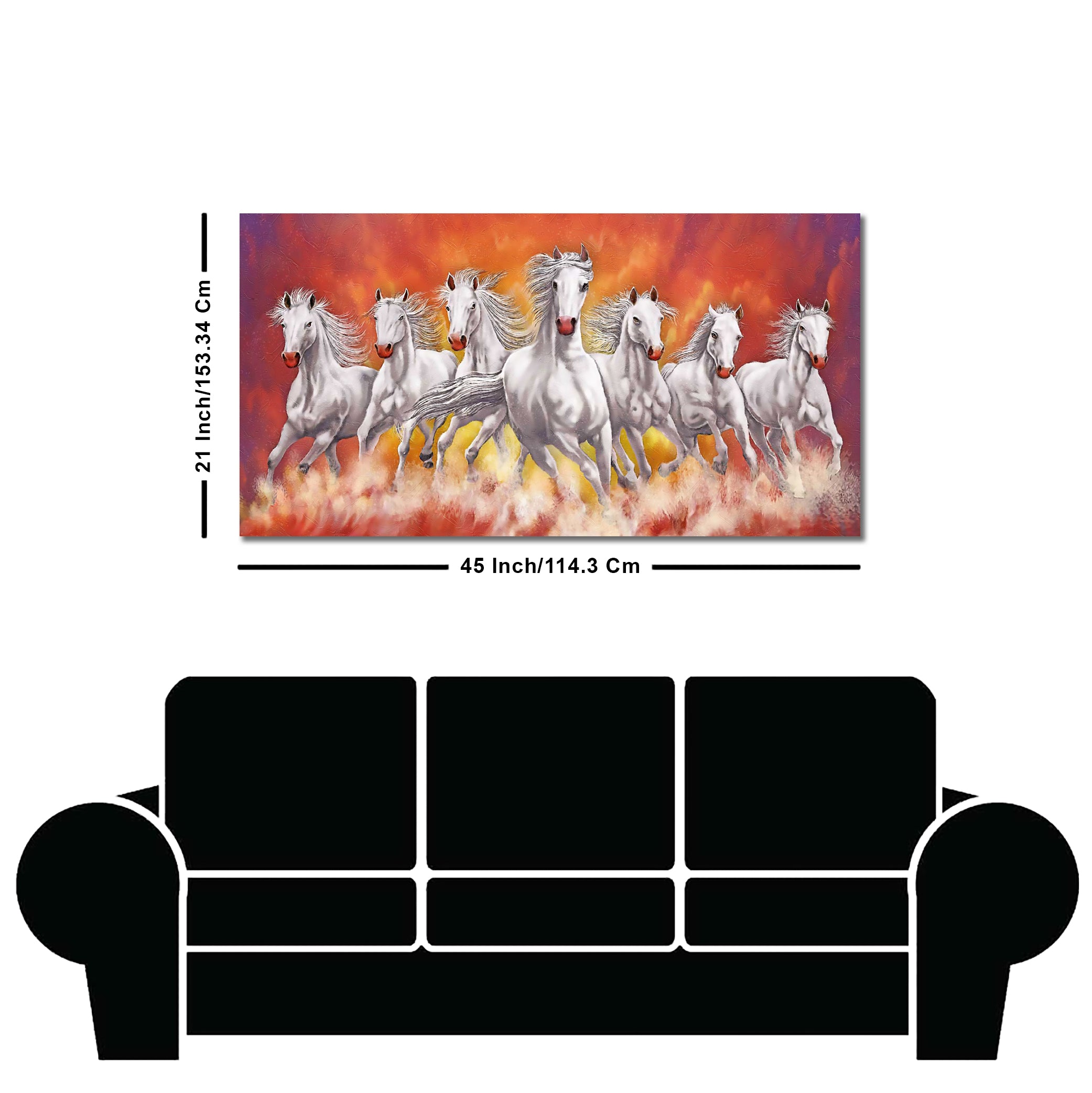 Beautiful White Seven Running Horse Premium Canvas Wall Painting