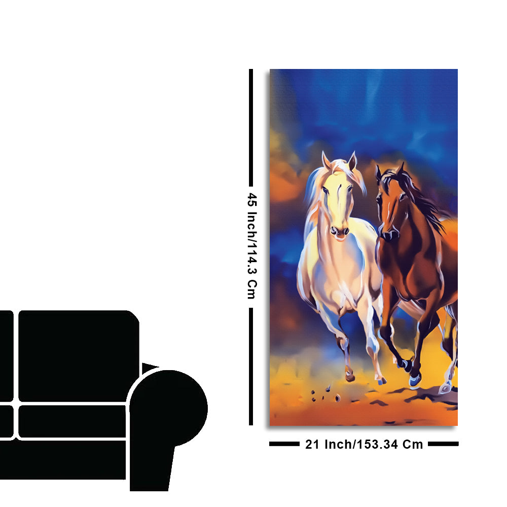 White & Brown Horse Running Canvas Wall Hanging Painting