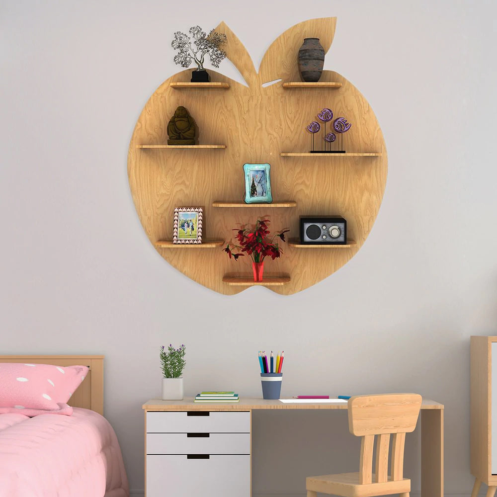Apple Backlit Wooden Wall Shelf | Light Oak Bookcase & Night Light - Decorsmart