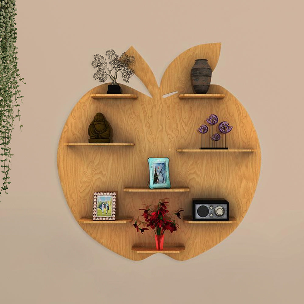 Apple Backlit Wooden Wall Shelf | Light Oak Bookcase & Night Light - Decorsmart