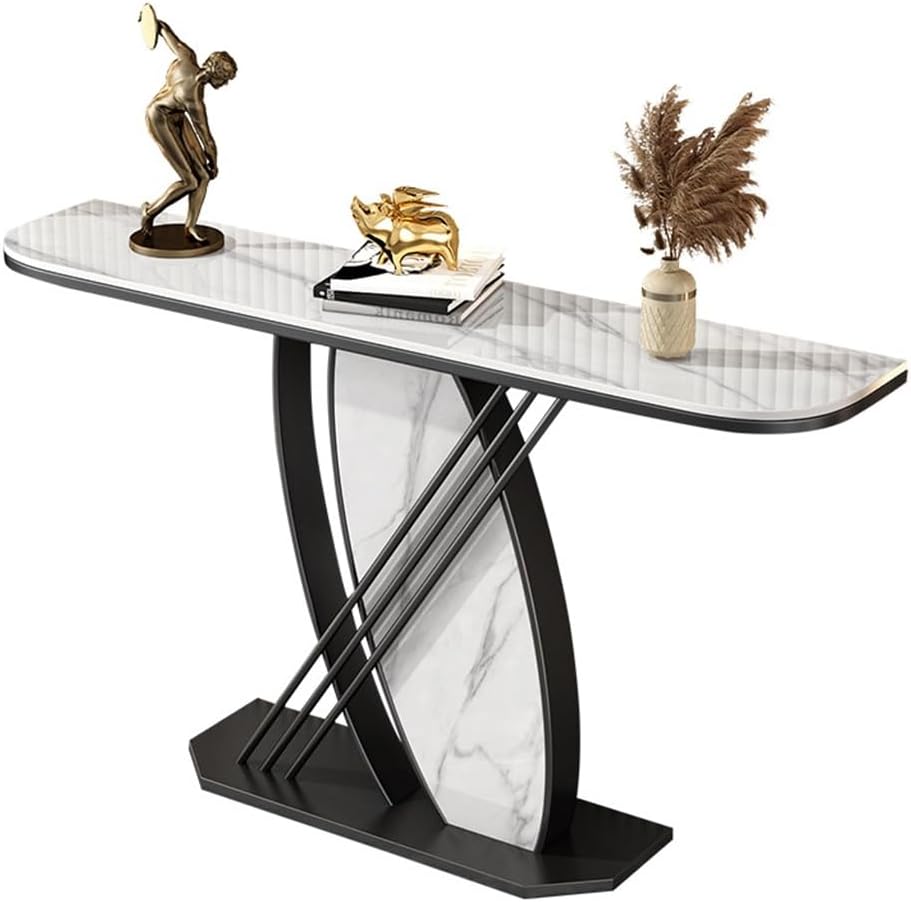 Artistic Black and White Console Table with Dynamic Geometric Support