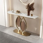 Artistic Console Table with White Marble Top and Leaf Inspired Base