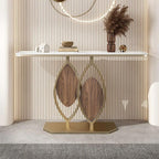 Artistic Console Table with White Marble Top and Leaf Inspired Base