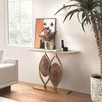 Artistic Console Table with White Marble Top and Leaf Inspired Base