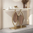 Artistic Console Table with White Marble Top and Leaf Inspired Base