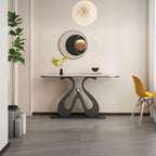 Artistic Marble Console Table with Black Sculptural Base and Silver Ball