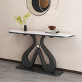 Artistic Marble Console Table with Black Sculptural Base and Silver Ball