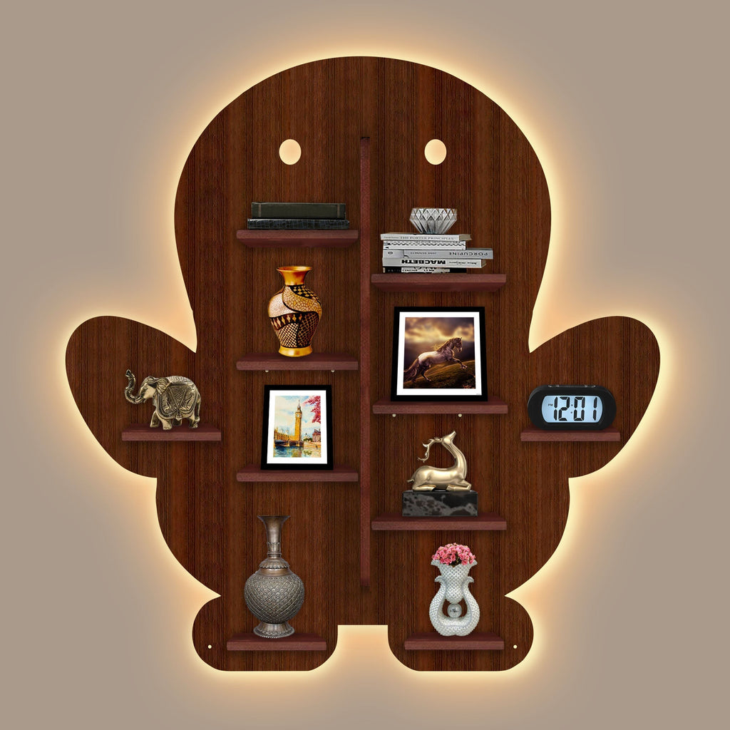 Baby Penguin Shape Wooden LED Wall Shelf | Premium Walnut Finish - Decorsmart
