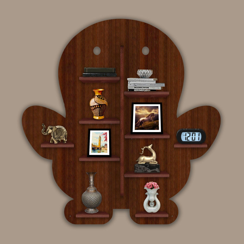 Baby Penguin Shape Wooden LED Wall Shelf | Premium Walnut Finish - Decorsmart