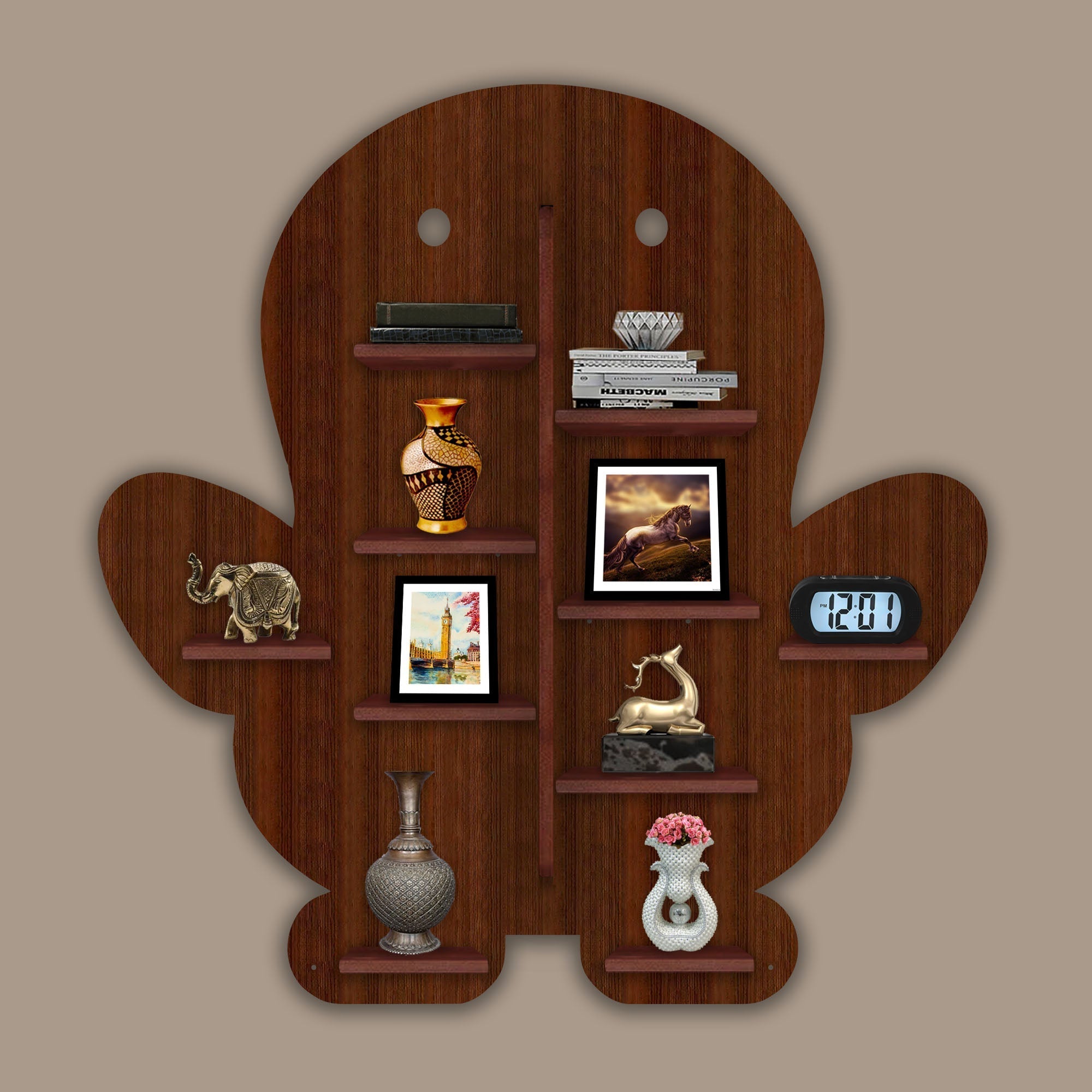 Baby Penguin Shape Wooden LED Wall Shelf | Premium Walnut Finish - Decorsmart