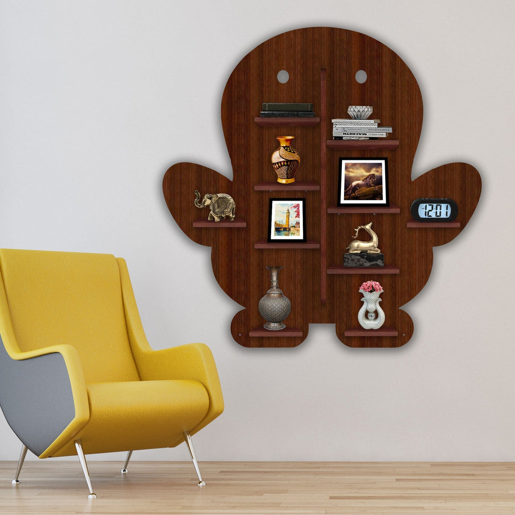 Baby Penguin Shape Wooden LED Wall Shelf | Premium Walnut Finish - Decorsmart