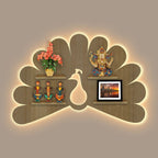 Peacock Shape LED Wooden Wall Shelf | Oak Finish Décor - Decorsmart