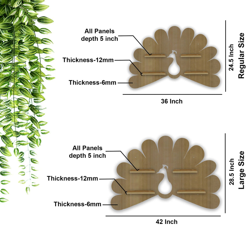 Peacock Shape LED Wooden Wall Shelf | Oak Finish Décor - Decorsmart