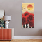 Beautiful Red Tree with Sunrise Scenery Canvas Wall Painting
