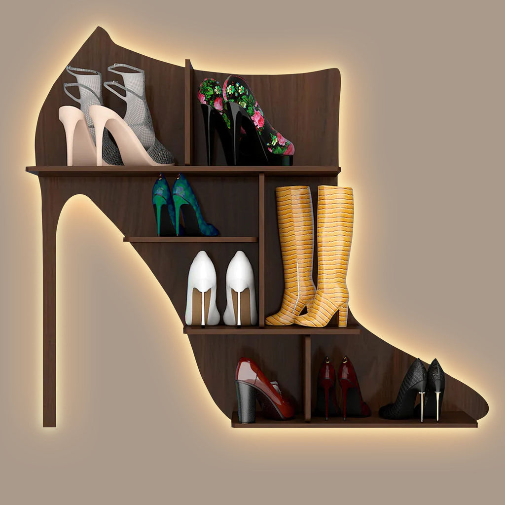 Beautiful Sandal Shape Designer Wooden Wall Shelf | Women’s Sandal Shoe Shelf in Walnut Finish - Decorsmart
