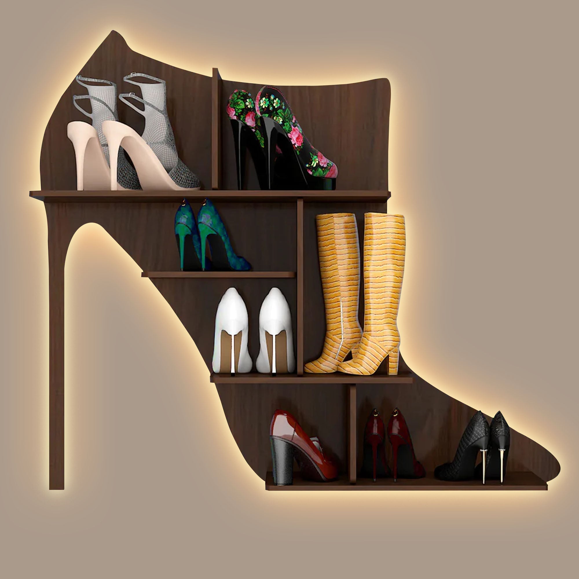 Beautiful Sandal Shape Designer Wooden Wall Shelf | Women’s Sandal Shoe Shelf in Walnut Finish - Decorsmart