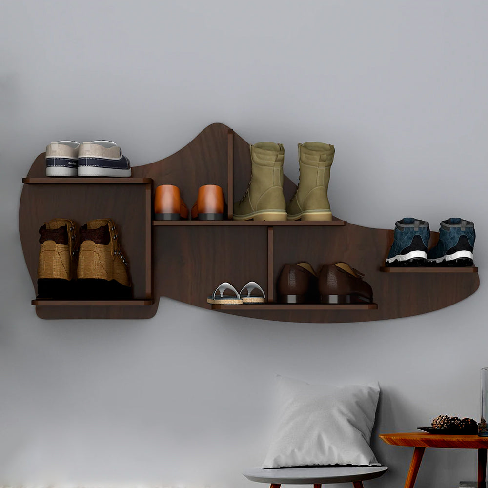 Beautiful Shoe Shape Designer Wooden Wall Shelf /Men's Shoe Shelf, Walnut Finish