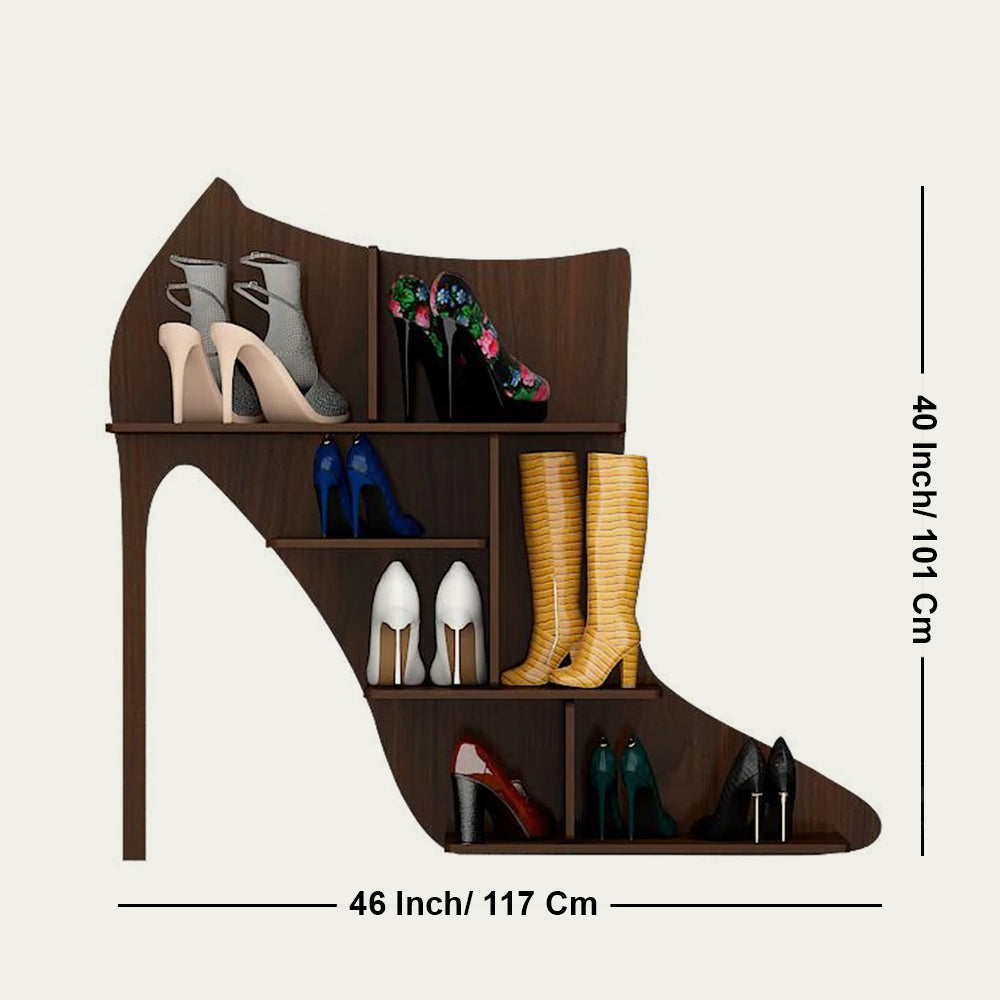 Beautiful Sandal Shape Designer Wooden Wall Shelf | Women’s Sandal Shoe Shelf in Walnut Finish - Decorsmart