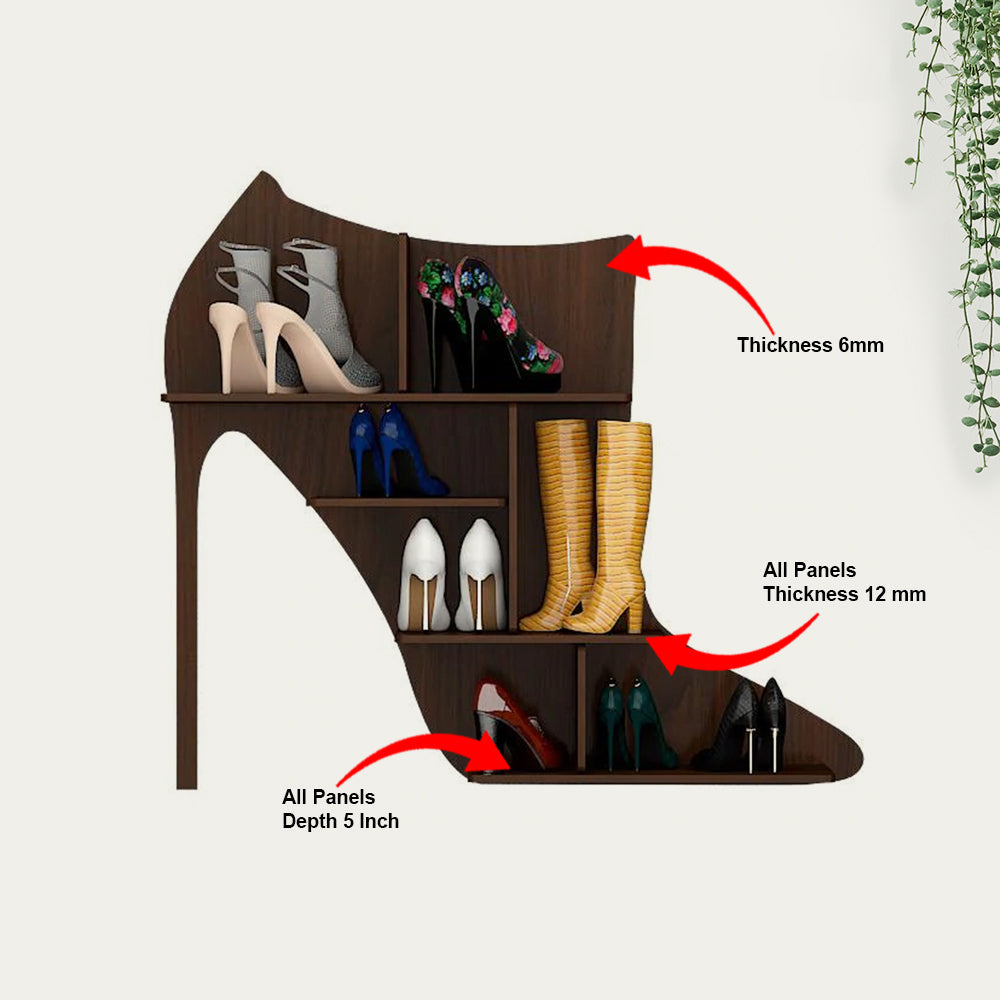 Beautiful Sandal Shape Designer Wooden Wall Shelf | Women’s Sandal Shoe Shelf in Walnut Finish - Decorsmart