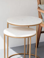 White Marble Top Iron Stand Coffee Table Set of 2