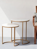 White Marble Top Iron Stand Coffee Table Set of 2