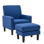 Blue Color Standard Velvet Accent Chair with Ottoman