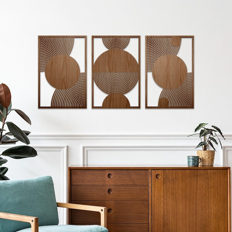 Boho Style Wall Decor Panels in Natural Wood Finish