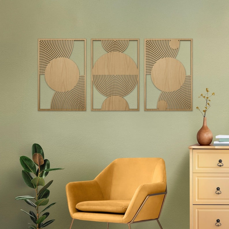 Boho Style Wall Decor Panels in Natural Wood Finish