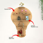 Bulb Shape Backlit Designer Wooden Wall Shelf / Book Shelf / Night Light, Light Oak Finish