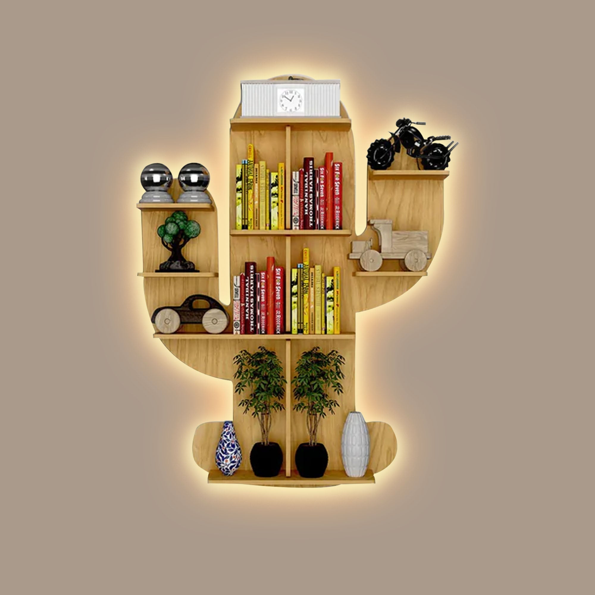 Cloud Backlit Wall Shelf with Night Light | 3-in-1 Light Oak Bookcase - Decorsmart