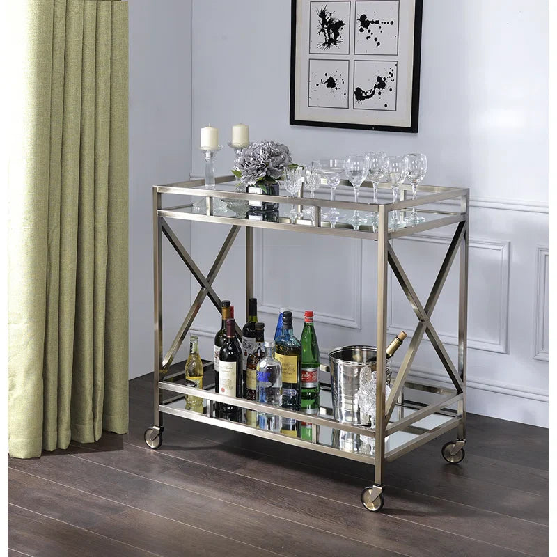 Chic X-Design Bar Trolley with Dual Mirror Shelving