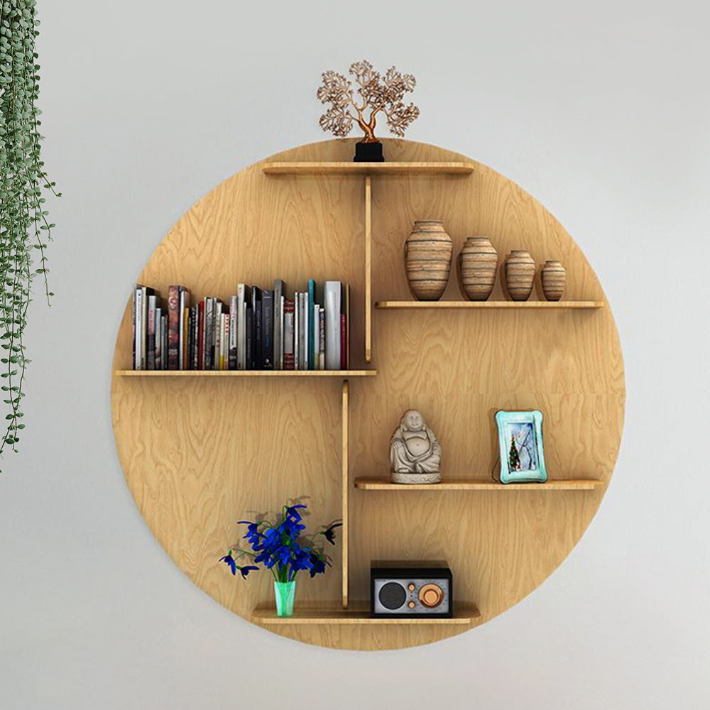 Circle Shape Backlit Wooden Wall Shelf | Oak Finish Décor - Decorsmart