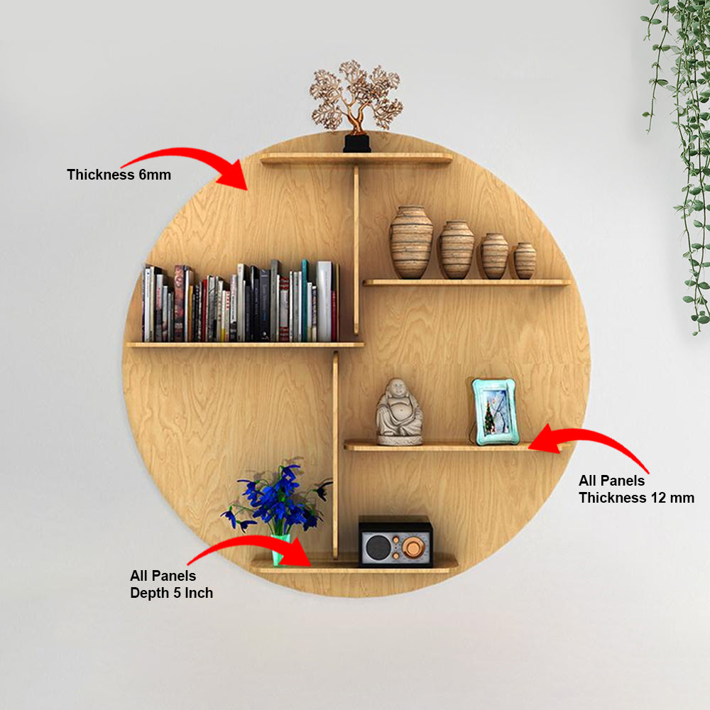Circle Shape Backlit Wooden Wall Shelf | Oak Finish Décor - Decorsmart