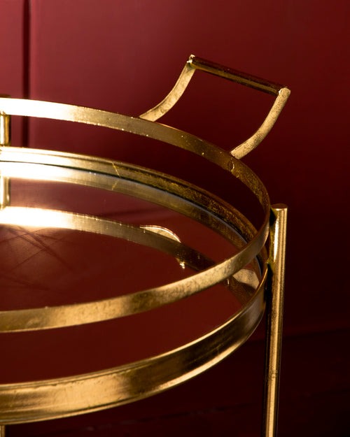 Classic Round Gold Bar Cart with Dual Handles