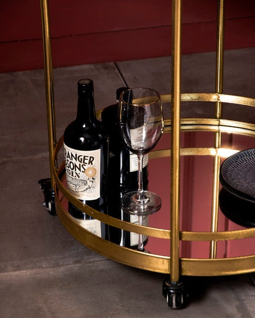 Classic Round Gold Bar Cart with Dual Handles